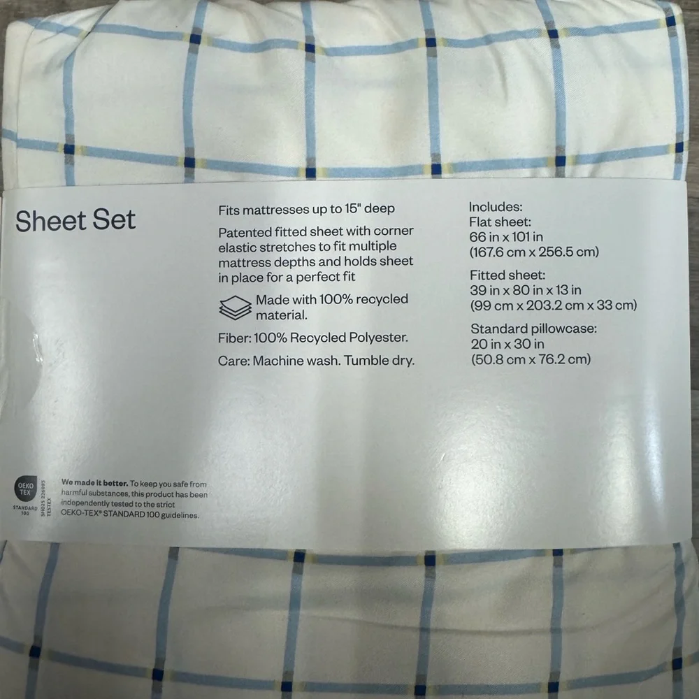 Room Essentials Twin XL Sheet Set Blue Plaid Microfiber Dorm‎ Bedding Set Target
